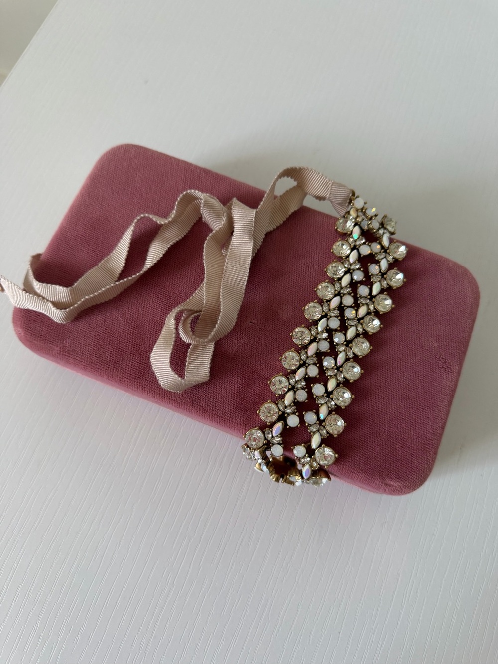 J.Crew Crystal & Opalescent Statement Necklace with Ribbon Tie